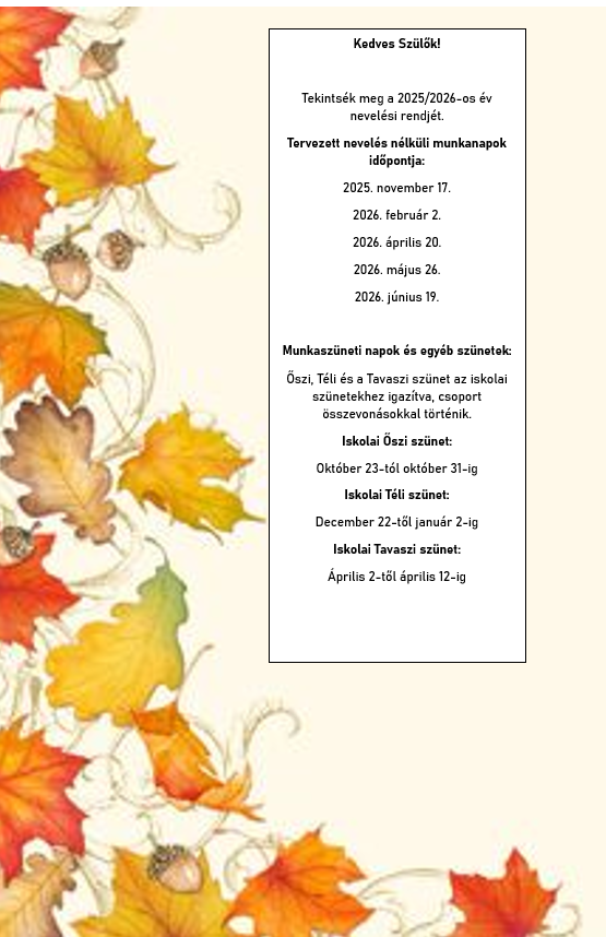 2025/2026-os év nevelési rendje